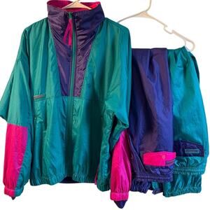 Vtg 80's 90's Columbia Bugaboo 3-Piece Ski/Windbreaker Jacket Set TealPurple S/M